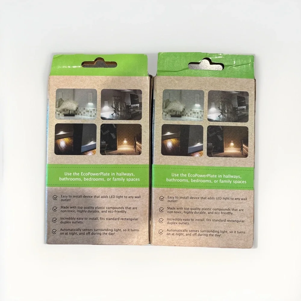 Set Of 2 Duplex Eco PowerPlate LED Nightlights with Sensor • New Sealed Package